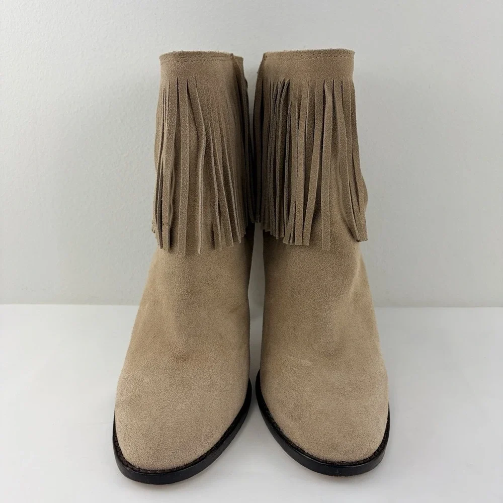 Joie Women's Beige Suede Fringe Ankle‎ Boots EU 39 High Heel Boho